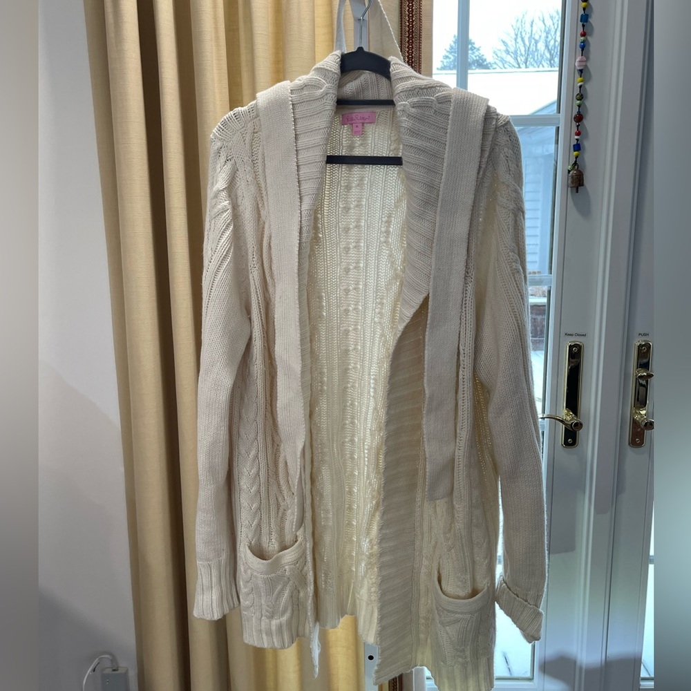 Vintage Lily Pulitzer, open front cardigan with collar and belt